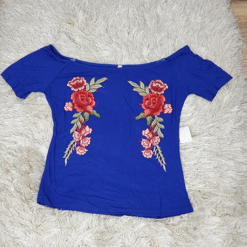 Women's Off Shoulder Top Color Navy Blue Sz Large